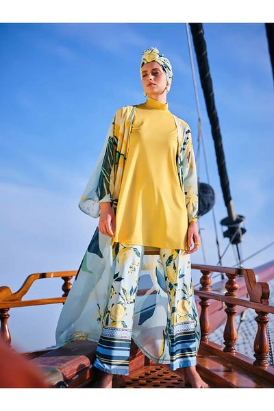 Bordomix 7062 Women's Yellow Lemon Patterned Pareo with Long Belt - Beach Dress