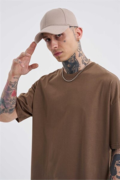 Machinist Мъжка базова супер памучна тениска с голям размер в цвят кафе