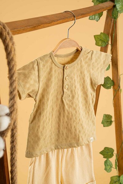 bombe Baby Kids Khaki-Cream Cotton 2 Piece Set First Ben Trend Fashion Bottom Top Set