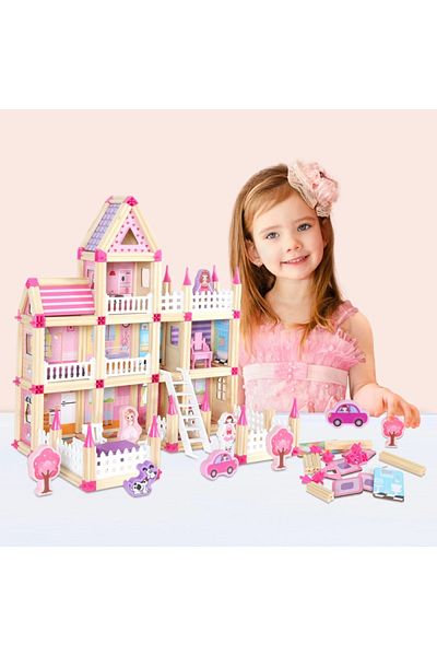 OEM Natural wooden building house, Little Architect, 298 pieces, for girls