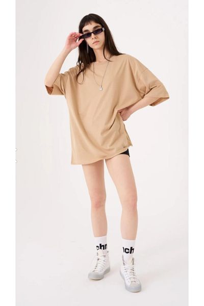 Machinist Women's Basic Cotton Supreme Oversize Beige T-shirt