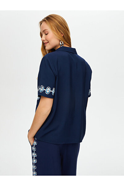 Faik Sönmez Kadın Önü Nazar Boncuğu Baskılı Kısa Kollu Viskon