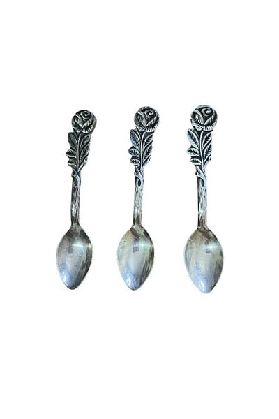 onyyapim Three Pieces of Silver Plated Rose Figured Tea Spoon