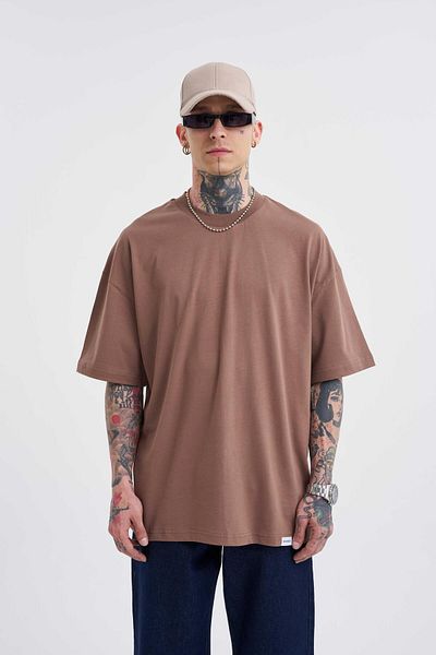 Machinist Ανδρικό μπλουζάκι κακάο Basic Super Cotton Oversize