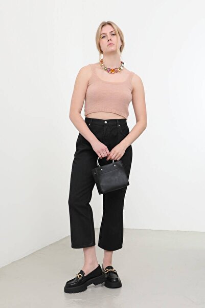 Bluewhite Women's High Waist Straight Fit Jean Trousers Black