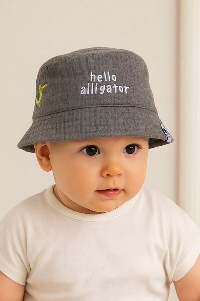 Jaju Baby 1-3 Years Old Boy Gray Crocodile Patterned Printed Fedora Hat