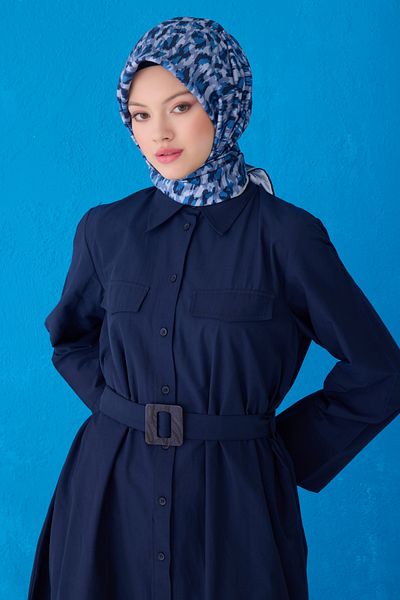 Belli Κασκόλ Pure Silk 4103D (Twill Silk) 90 x 90 Γκρι - Μπλε ναυτικό