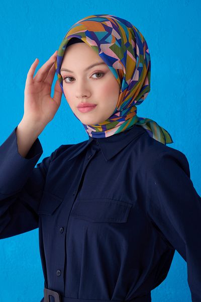 Belli Κασκόλ Pure Silk 4106D (Twill Silk) 90 x 90 Μπλε - Πράσινο
