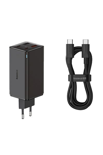 Baseus 4-Port Wall Charger, Type-C Cable, 2x USB, 2x Type-C, 100W, 100W, 20V, 5A, 1m, GaN6 Pro, Black