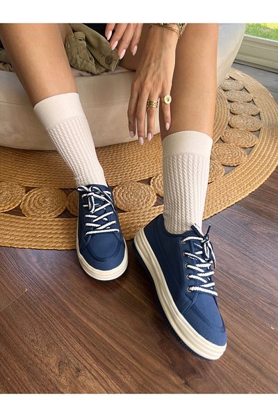İnan Ayakkabı Women's Sports Shoes Navy Blue Linen Sneakers and Sports Shoes