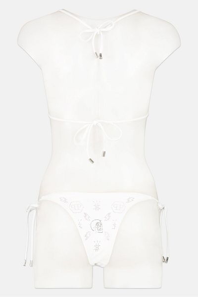 PHILIPP PLEIN Women 2 Pieces Embellished Padded Bikini Top And Bottom Set, White/Silver