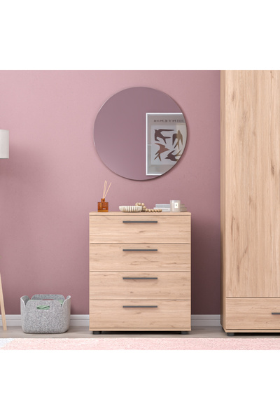 Adore Mobilya White 4 Çekmeceli Şifonyer - Florida Meşe 65x78x41 cm