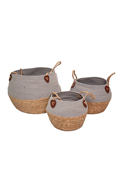 Bahçem Coș decorativ multifuncțional pentru ghivece cu mânere, set de 3 coșur...