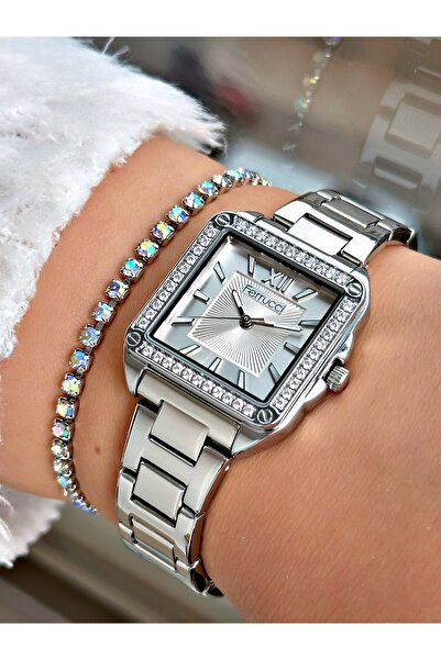 Ferrucci FERRUCCİ KARE TAŞLI GÜMÜŞ METAL KADIN KOL SAATİ