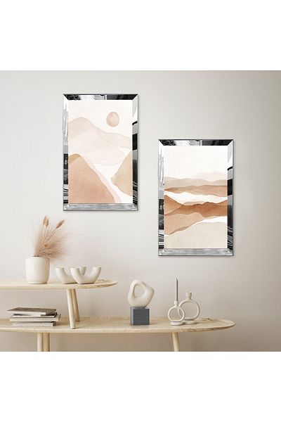 Zevahir Mobilya Dekorasyon SET DE MASA DECORATIVA DUBLA MDF MOUNTAIN MAZAR MODERN CU CADRU DE PLEXY CU OGLINDA SILVER