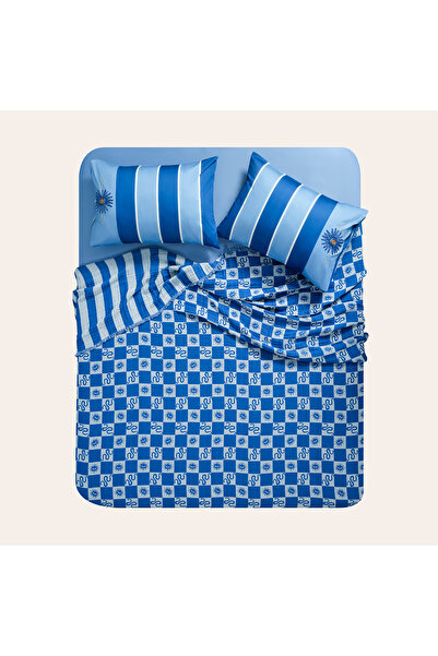 Zsa Zsa Zsu Costa Saçaklı Jakarlı Tek Kişilik Pamuk Yatak Örtüsü 180x240 Cm Mavi