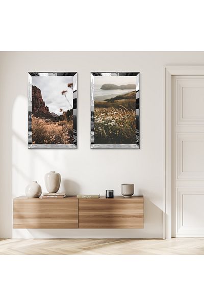 Zevahir Mobilya Dekorasyon SET DE MASA MDF DUBLA MODERN SEA MAZAR INTR-UNELE FLORI CU CADRU DE PLEXY CU OGLINDA SILVER