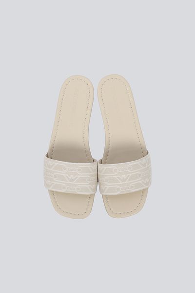 Emporio Armani Women's All Surface Monogram Leather Sole Thin Heel Beige Slippers X3P847 Xr381-E617
