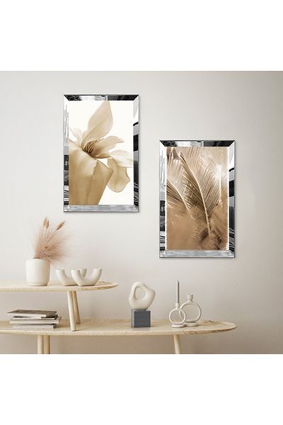 Zevahir Mobilya Dekorasyon SET DE MASA MODERN PLANT MODERN DUBLA MDF CU CADRU DE PLEXY CU OGLINDA SILVER