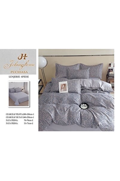 OEM Double bed linen set, 6 pieces, 240x250cm, cotton satin material, twig leaves, green