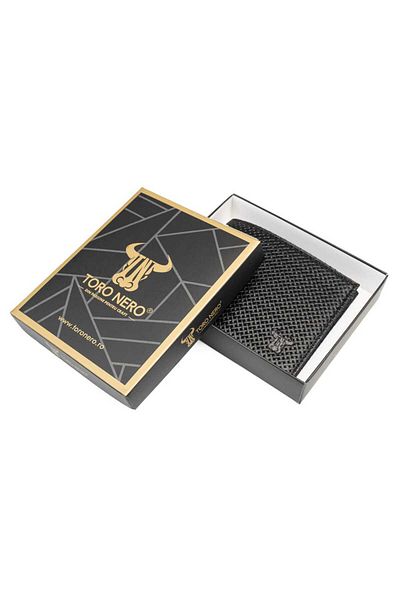 Toro Nero Men's wallet made of genuine black leather - printed Plain Wallet