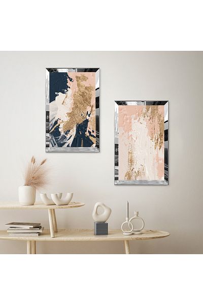 Zevahir Mobilya Dekorasyon SET DE MASA MDF DUBLA CU CADRU DE PLEXY CU OGLINDA SILVER FOND MODERN COLORAT