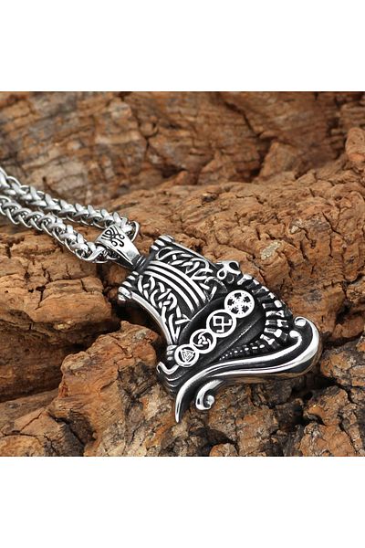 Viking Ship Nordic Mythology 316L Stainless Steel Mesh Chain Necklace