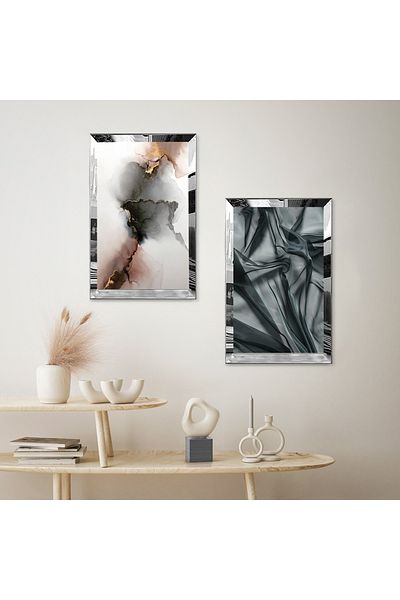 Zevahir Mobilya Dekorasyon SET DE MASA MODERNĂ DUALĂ MDF CU CADRU DE PLEXY CU OZAR SILVER, FOND ALB, MODEL NEGRU