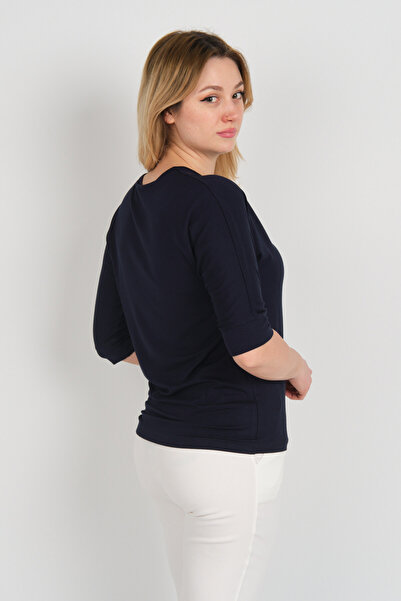 Sistas Γυναικεία μπλούζα με λαιμόκοψη με μανίκια τριών τετάρτων 22721 Navy Blue