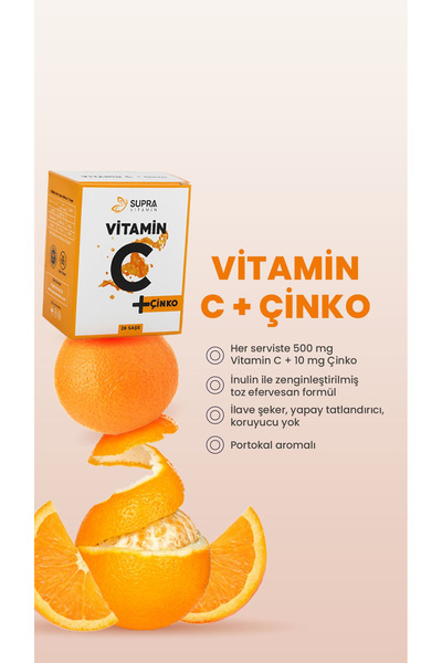 Supra Protein Supra Vitamin C + Çinko- Prebiyotik Inülin Ilaveli Toz Efervesan Saşe-28 Günlük Kür