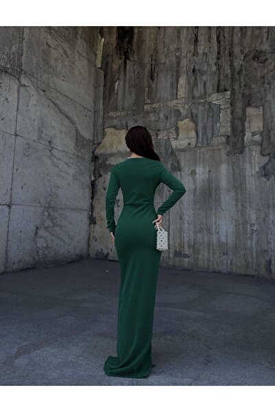 Modafeminen Davina Yırtmaç Detaylı Abiye 583035 Zümrüt