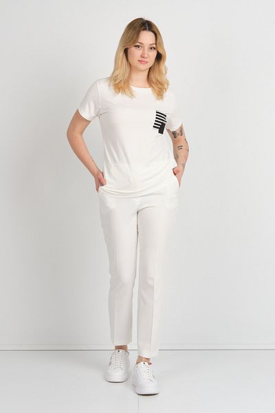 Sistas Women's Pocket Detailed Short Sleeve Crew Neck Blouse 24240 Ecru