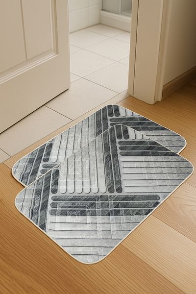 Evlen Home Collection Digital Printing Non-Slip Base 2-Piece Mat Set 40X60 cm Bath Mat Door Front Patterned Mat Set