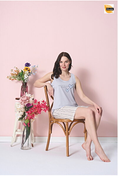 Over Sleep by Poleren Set pantaloni scurți de damă cu bretele de vară din țesătură fără pene