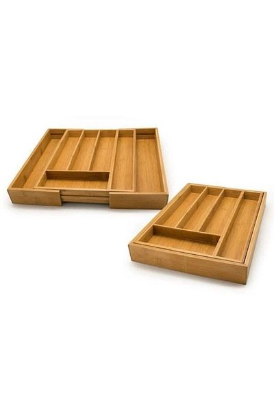 prokitchen Голяма дървена поставка за лъжици и съдове с 7 отваряеми чекмеджета от бамбук