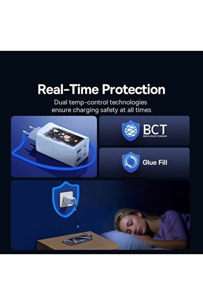 Baseus 4-Port Wall Charger, Type-C Cable, 2x USB, 2x Type-C, 100W, 100W, 20V, 5A, 1m, GaN6 Pro, Blue