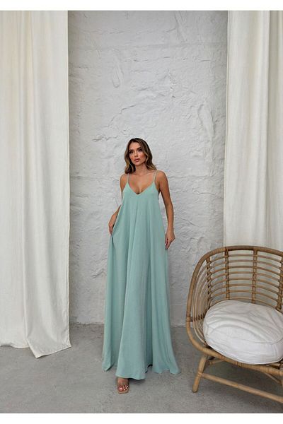 IŞILDA FASHION Γυναικείο φαρδύ φόρεμα με μακριά τιράντες