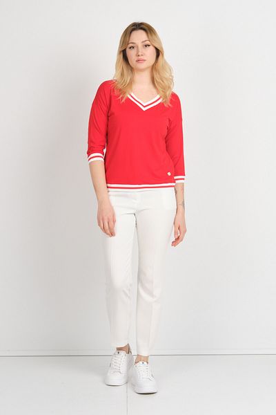 Sistas Women's Collared Three Quarter Sleeve Blouse with Elasticized Cuffs and Hem 23303 Red