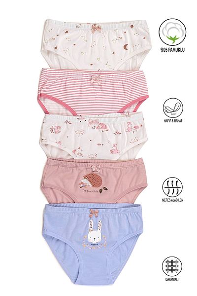 ÖZKAN underwear Özkan 41603 5 Pack Girl's Mixed Color Patterned Cotton Soft Slip Panties