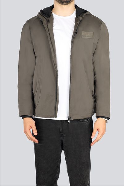 EA7 Men's Hooded Collar Long Sleeve Zipper Closure Pocket Detail Brown Jacket 7m000286 Af12953-U6139