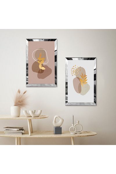 Zevahir Mobilya Dekorasyon SET DE MASA DECORATIVĂ MDF DUALĂ CU FLORI ABSTRACTE CU CADRU DE PLEXY CU Oglindă SILVER
