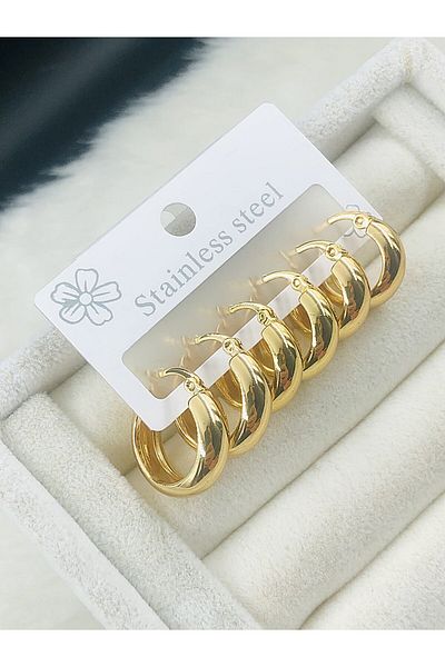 DS DİAMONDSHOP Six Steel Earrings Three Boy Halka Model New Season Byçkp-20256183