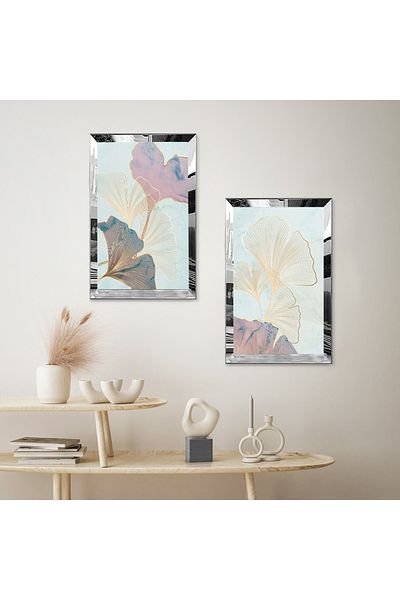 Zevahir Mobilya Dekorasyon SET DE TABLĂ MDF DUALĂ DE TRANDAFIR ABSTRACT MODERN CU CADRU DE PLEXY CU OZAR SILVER