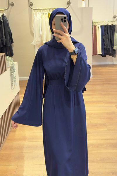 Birgül Bektaş Navy Blue Flared Belted Dress