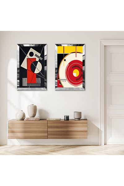Zevahir Mobilya Dekorasyon SET DE MASA MDF DUBLA CU CADRU DE PLEXY CU OGLINDA SILVER FORME MINIMALISTE MODERNE