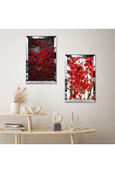 Zevahir Mobilya Dekorasyon SET DE MASA MDF DUBLA PLANTE ROSE MODERNE CU CADRU DE PLEXY CU OGLINDA SILVER