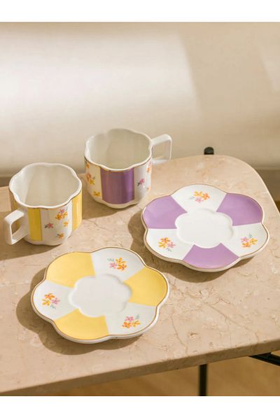 LC Waikiki Lcw Home Mixed Flower Printed 2 Person Porcelain Coffee Cup Set
