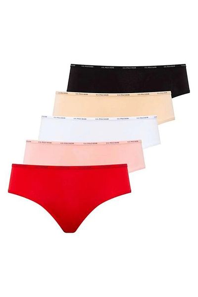 U.S. Polo Assn. Us Polo Assn. 67002 Women's High Waist Slip-5 Piece Set-Black&Ten&White&Salmon&Red