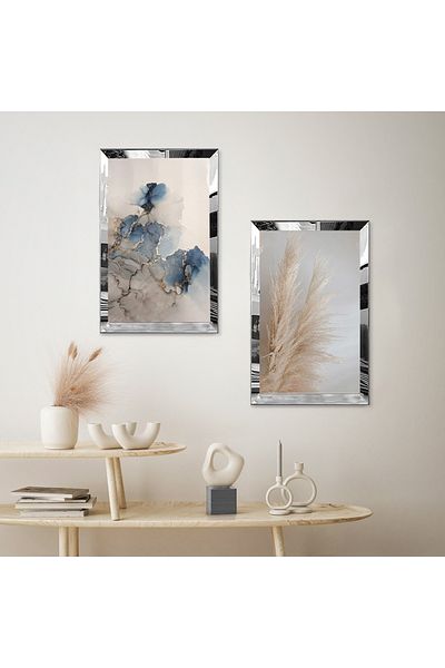 Zevahir Mobilya Dekorasyon SET DE MASA MDF DUBLA CU CADRU DE PLEXY CU MIROR SILVER