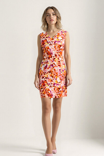 Vitrin Çift V Yaka Çiçek Desen Elbise